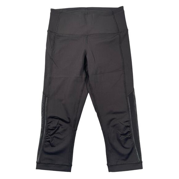 Lululemon Leggings Womens 4 Black Mesh Trim Capri Crop Mid-rise Gym Yoga - Picture 1 of 7